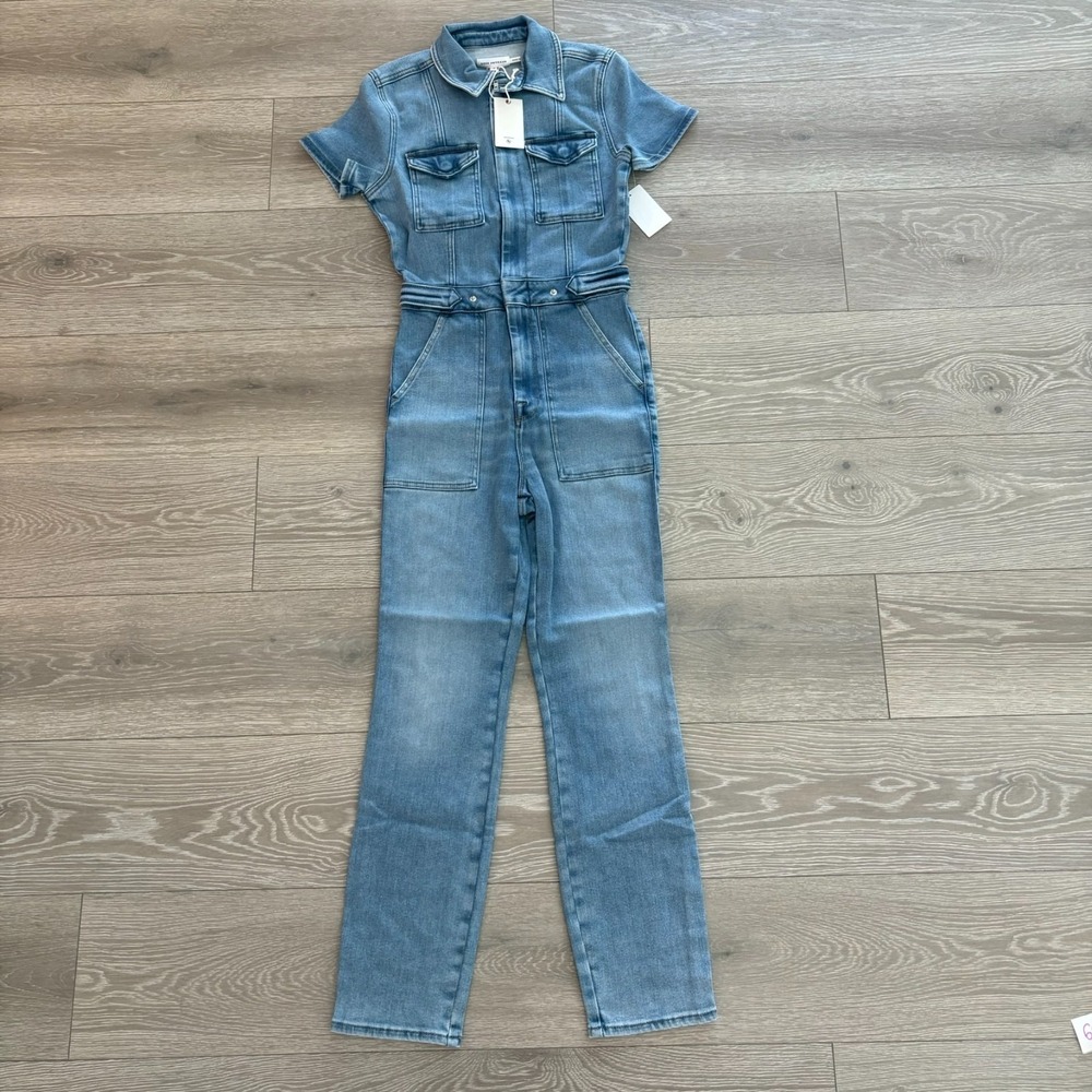 NWT Good American Womens Blue Fit For Success Denim Straight Leg Jumpsuit Size S